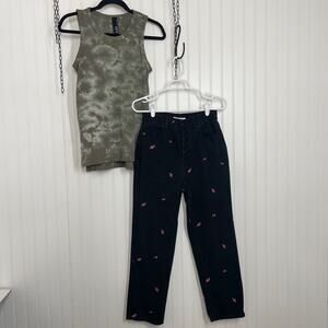 Bobi & Pascun Embroidered Black High Waist Jeans 26 Tie Dye Top S